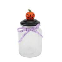  Halloween Pumpkin Glass Jar with Black Lid 
