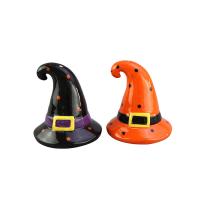  Halloween Witch's Hat Ceramic Salt and Pepper Set - Black and Or 