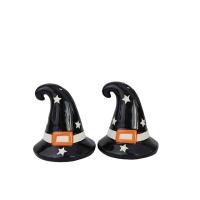  Halloween Witch's Hat Ceramic Salt and Pepper Set - Stars 