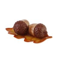  Acorn Ceramic Salt and Pepper Set with Leaf Tray 