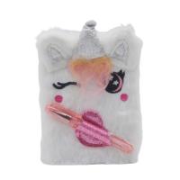  Mini Plush Notebook And Glitter Pen Set - White Unicorn 