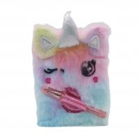  Mini Plush Notebook And Glitter Pen Set - Pink Unicorn 