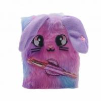  Mini Plush Notebook And Glitter Pen Set - Purple Rabbit 