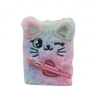  Mini Plush Notebook And Glitter Pen Set - Pink Cat 
