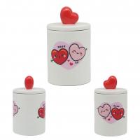  Hearts L' Adoramals Ceramic Collection - Ceramic Heart Medium Storage Jar, Round Mug Shape, Heart On Lid 