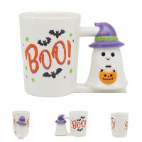  Shaped Handle Mug - Smiling Ghost - Holding Pumpkin - With Witch 