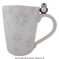  Item on Handle Ceramic Mug Pengiun with Snow Flake Decal 