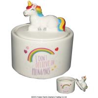  Rainbow Unicorn Trinket Box Round I Don't Believe in Humans 