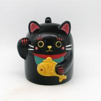  Waving Cat Upside Down Mug, Design A - Black 
