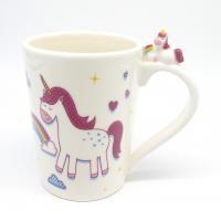  Lying Cartoon Unicorn on Handle Mug, Pink 