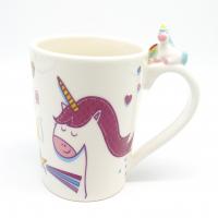  Sitting Cartoon Unicorn on Handle Mug, Blue 