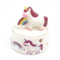  Standing Cartoon Unicorn Round Trinket Box, Pink 