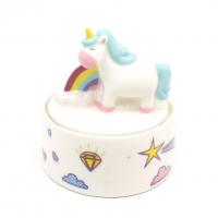  Standing Cartoon Unicorn Round Trinket Box, Blue 