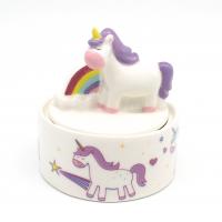  Standing Cartoon Unicorn Round Trinket Box, Purple 