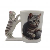  Realistic Grey Cat Shaped Handle Mug 