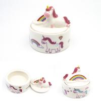  Lying Cartoon Unicorn Round Trinket Box, Pink 