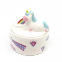  Lying Cartoon Unicorn Round Trinket Box, Blue 