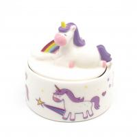  Lying Cartoon Unicorn Round Trinket Box, Purple 