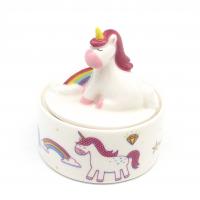  Sitting Cartoon Unicorn Round Trinket Box, Pink 