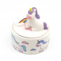  Sitting Cartoon Unicorn Round Trinket Box, Purple 