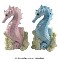  Ceramic Seahorse Salt & Pepper Set Pink & Blue 