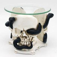  Three Sided Oil Burner with Glass Dish Skull with Snakes 