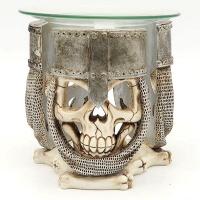  Three Sided Oil Burner with Glass Dish Skull with Chainmail Helm 