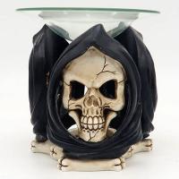  Three Sided Oil Burner with Glass Dish Skull with Hood 