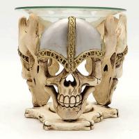  Three Sided Oil Burner with Glass Dish Skull Helmet 