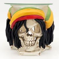  Three Sided Oil Burner with Glass Dish Skull with Dreadlocks 