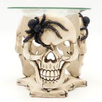  Three Sided Oil Burner with Glass Dish Skull with Spider 