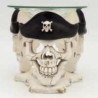  Three Sided Oil Burner with Glass Dish Skull with Pirate Hat 