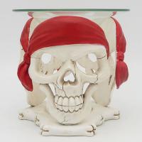  Oil Burners - Three Sided Oil Burner with Glass Dish Skull with Pirate Bandana 