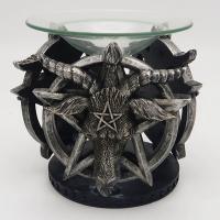  Three Sided Oil Burner with Glass Dish Pentagram with Goats Head 