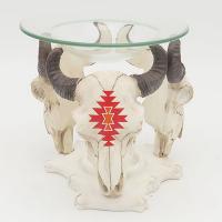  Three Sided Oil Burner with Glass Dish Cows Skull with Pattern 