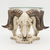  Three Sided Oil Burner with Glass Dish Rams Skull 