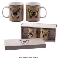  Bone China Double Mug Gift Set - Butterfly Collection 
