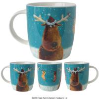  Bone China Christmas Mug Reindeer with Stockings 