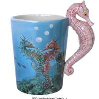  Ceramic Shaped Handle Mug  Seahorse with Scene Decal 