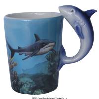  Ceramic Shaped Handle Mug  Shark with Scene Decal 