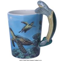  Ceramic Shaped Handle Mug  Turtle with Scene Decal 