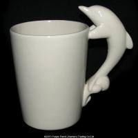  White Shaped Handle Mug Dolphin 