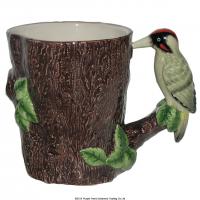  Woodland Shaped Handle Mug Woodpecker Bark Texture 