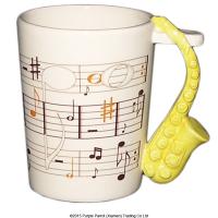  Shaped Handle Mug Saxaphone Yellow Music Notes Decal 