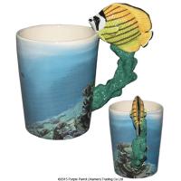  Butterfly Fish Shaped Handle Mug Yellow & Black Lines 
