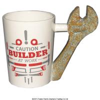  Tool Shaped Handle Mug with Caution Builder Decal Spanner 