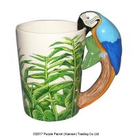  Blue Macaw Shaped Handle Mug, Rainforest Decal 