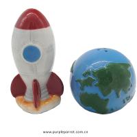  Retro Space Rocket & Earth Ceramic Salt and Pepper Set 