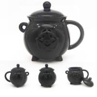  Ceramic Cauldron Mug with Lid and Embossed Pentagon 