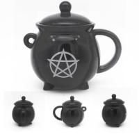  Ceramic Cauldron Mug with Lid and Pentagon Decal 